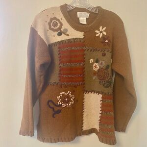 Women’s Vintage Floral Beta's Choice Size Med  Brown Sweater with Raised Design